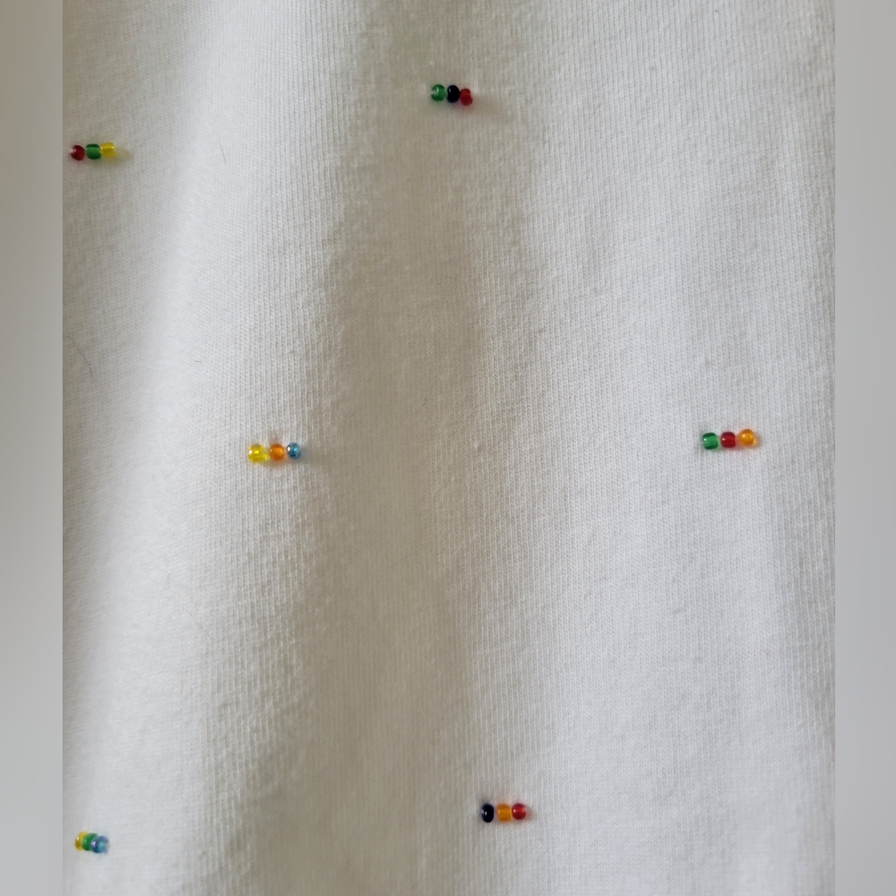 White Tee with Multicolor Beads XL